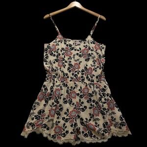 Express Womens Floral Paisley Lace Trim Romper Cream Black Coral Size M NWT
#146